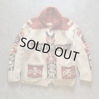 【S/M】60s-70s カナダ トーテムポール ショールカラー カウチンニット 茶系■ビンテージ アメリカ古着 ジップ ウールセーター ジャケット