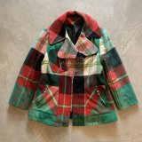【Ladies or S】70s Sears ウール ライダースジャケット 赤緑チェック■ビンテージ オールド レトロ アメリカ古着 シアーズ レディース
