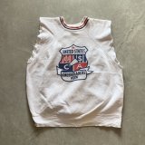 【L】70s Champion 染み込みプリント カットオフスウェット 白■ビンテージ オールド アメリカ古着 チャンピオン バータグ トレーナー