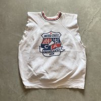 【L】70s Champion 染み込みプリント カットオフスウェット 白■ビンテージ オールド アメリカ古着 チャンピオン バータグ トレーナー