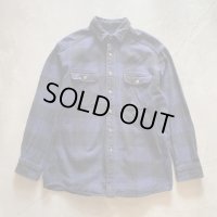 【L/XL】FIELDN' FOREST 長袖ヘビーネルシャツ 紺黒ブロックチェック■ビンテージ オールド レトロ アメリカ古着 90s-2000s