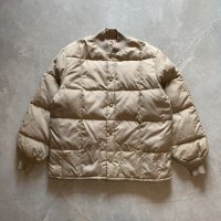 【L】80s-90s WALLS ナイロン キルティング ダウンジャケット ベージュ■ビンテージ オールド アメリカ古着 MA-1タイプ 首リブ