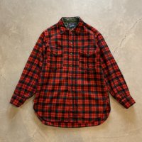【S】50s-60s USA製 PENDLETON 長袖ウールシャツ 赤チェック■ビンテージ オールド レトロ アメリカ古着 ペンドルトン ラウンド