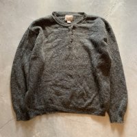 【XL】USA製 Woolrich ヘンリーネック ウールセーター ニット ダークグレー■ビンテージ オールド アメリカ古着 90s ウールリッチ