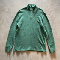 【M/L】Polo Ralph Lauren ハーフジップ コットンニット セーター 緑■ビンテージ オールド アメリカ古着 ポロラルフローレン