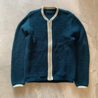 【S or Ladies】60s-70s UNKNOWN アクリルニット ジップカーディガン セーター 深緑■ビンテージ オールド アメリカ古着 レディース