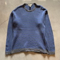 【XL】Eddie Bauer コットンニット セーター ブルー×グレー ボーダー■ビンテージ オールド アメリカ古着 90s-2000s エディーバウアー