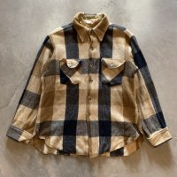 【L】70s USA製 Woolrich ウールシャツジャケット 黄土色 ブロックチェック■ビンテージ オールド レトロ アメリカ古着 ウールリッチ
