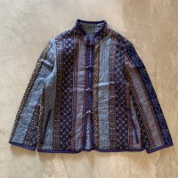 【Ladies】UNKNOWN リバーシブルジャケット 紺 総柄 花柄■ビンテージ レトロ アメリカ古着 レディース キルティング チャイナシャツ
