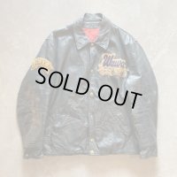 【XL】70s-80s UNKNWON オールレザージャケット スタジャン ネイビー■ビンテージ レトロ アメリカ古着 革ジャン 襟付き カナダ製