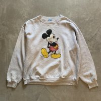 【XL】80s USA製 Disney ミッキーマウス プリントスウェット ライトグレー■ビンテージ オールド アメリカ古着