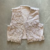 【Ladies M】USA製 Reflections コットン ラグベスト アイボリー 白■ビンテージ オールド レトロ アメリカ古着 レディース シャギー