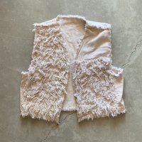 【Ladies M】USA製 Reflections コットン ラグベスト アイボリー 白■ビンテージ オールド レトロ アメリカ古着 レディース シャギー