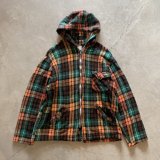 【Ladies or S】カナダ製 harmony ウールジャケット オレンジチェック■ビンテージ オールド レトロ アメリカ古着 ジップパーカー