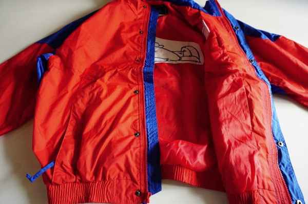 90's SIERRA SPORTS 刺繍入り ナイロンジャケット M 赤×青/ビンテージ オールド アメリカ古着 レトロ ツートン 飛行機