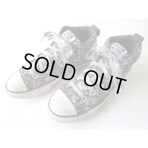 画像: USA企画 CONVERSE コンバース オールスター 23cm 黒 ブラック 総柄 スカル/スニーカー アメリカ古着