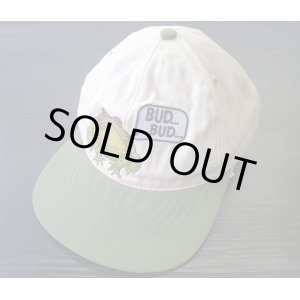 画像: 80's USA製 BUD BUD カエル刺繍 コットンキャップ 白×緑 ホワイト/ビンテージ オールド アメリカ古着 帽子