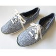 画像1: SALE!! Keds ケッズ デッキスニーカー 24cm 総柄 水色 リーフ柄/オールド アメリカ古着 レディース シューズ (1)