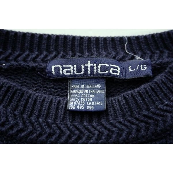 画像3: ◆ 難有り 90's nautica ノーティカ コットンニット セーター L 紺 無地 ワンポイント刺繍ロゴ/ビンテージ オールド アメリカ古着 レトロ (3)