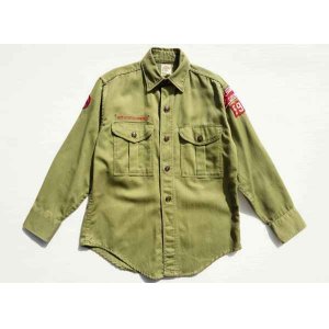 画像: ◆ キッズ 60's BSA ボーイスカウト コットン 長袖シャツ 12 1/2 オリーブ 緑 無地/ビンテージ オールド アメリカ古着 レトロ