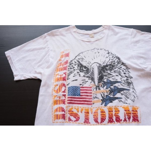 画像1: ◆ 80's UNKNOWN ミリタリー プリントTシャツ M 白/ビンテージ オールド アメリカ古着 レトロ 米軍 イーグル USAF USA製 (1)