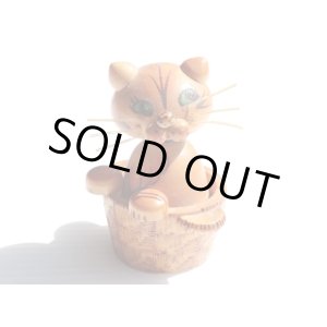 画像: ◆ ヨーロッパ雑貨 猫 ボブルヘッド ウッドオブジェ 首振り人形 8.5cm/ビンテージ アンティーク レトロ インテリア 彫刻 木製 玩具