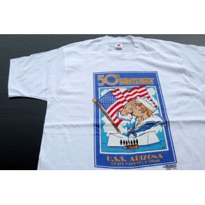 画像: ◆ デッドストック 90s USA製 パールハーバー プリントTシャツ XLサイズ 白/ビンテージ オールド レトロ アメリカ古着 ミリタリー USN