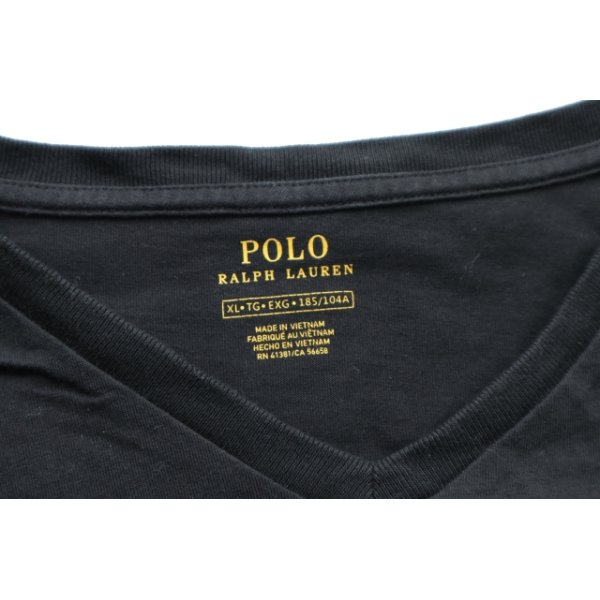 画像3: ◆ Polo Ralph Lauren ポロラルフローレン ワンポイントロゴ刺繍 VネックTシャツ XLサイズ 黒/古着 (3)