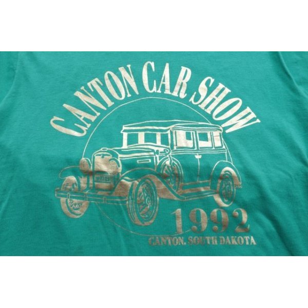 画像2: ◆ 90s USA製 CANTON CAR SHOW プリントTシャツ Lサイズ エメラルドグリーン/ビンテージ オールド レトロ アメリカ古着 アメ車  (2)