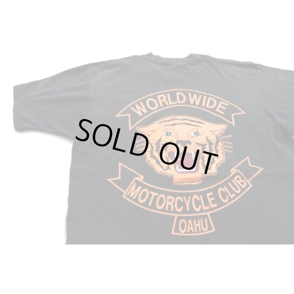 画像1: ◆ 90s USA製 Worldwide MC Club プリントTシャツ Lサイズ 黒/ビンテージ オールド アメリカ古着 コットン バイク シングルステッチ (1)