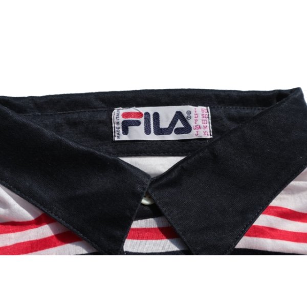 画像4: ◆ 90s イタリア製 FILA フィラ 刺繍 半袖ポロシャツ Lサイズ相当 ボーダー/ビンテージ オールド 古着 (4)