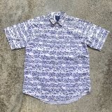 画像: 【L/XL】80s GAP コットン 半袖シャツ 白×青 総柄■ビンテージ オールドギャップ レトロ アメリカ古着 エスニック