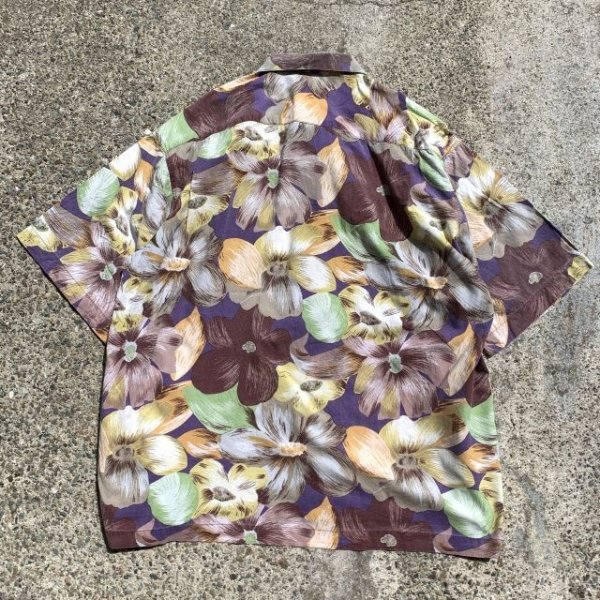 画像2: 【XL/2XL】CLUB DAMINGO コットン 半袖シャツ 紫 花柄 総柄■ビンテージ オールド レトロ ヨーロッパ古着 トロピカル アロハ (2)