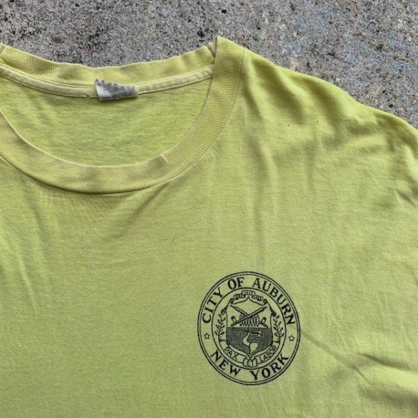 画像2: 【XL】90s USA製 コットン プリントTシャツ 黄色■ビンテージ オールド アメリカ古着 シングルステッチ フルーツオブザルーム イエロー (2)