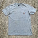 画像: 【S】carhartt ワンポイントロゴ ポケットTシャツ 薄青■アメリカ古着 カーハート ルーズフィット レディース ポケT 無地