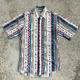 画像: 【S/M】USA製 Wrangler 半袖シャツ ネイティブ柄 ストライプ■ビンテージ オールド レトロ アメリカ古着 ラングラー 総柄 80s-90s