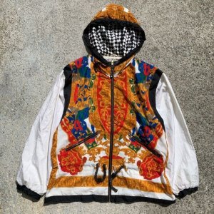 画像: 【M/L】Giacca SPORT フード付き ナイロンジャケット 総柄■ビンテージ オールド レトロ アメリカ古着 パーカー 80s-90s