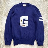 画像: 【L/XL】60s CHICAGO KNITTNIG MILLS Vネック ウールニット レタードセーター ネイビー 青■ビンテージ オールド レトロ アメリカ古着