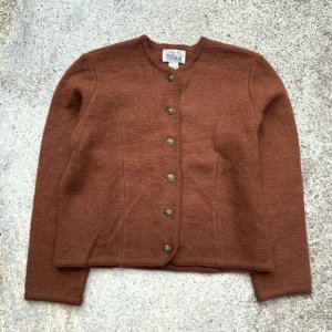 画像: 【Ladies L】Tally-Ho ボイルドウール カーディガン ブラウン 茶色■ビンテージ オールド レトロ ヨーロッパ古着 チロリアン ニット