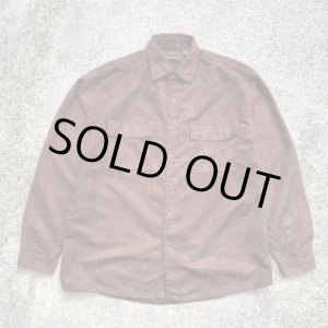 画像: 【L/XL】GEORGE 長袖フェイクスエードシャツ ブラウン 焦げ茶 無地■ビンテージ オールド レトロ アメリカ古着 90s フラップ
