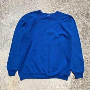 画像: 【M/L】USA製 HANES コットン×アクリル ラグランスウェット 青無地■ビンテージ オールド アメリカ古着 80s/90s ヘインズ トレーナー