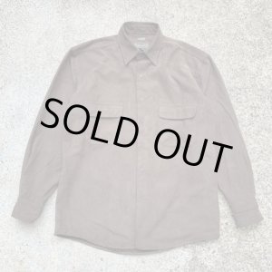画像: 【M/L】BRUNO 長袖フェイクスエードシャツ ブラウン 無地■ビンテージ オールド レトロ アメリカ古着 90s フラップ ポリエステル