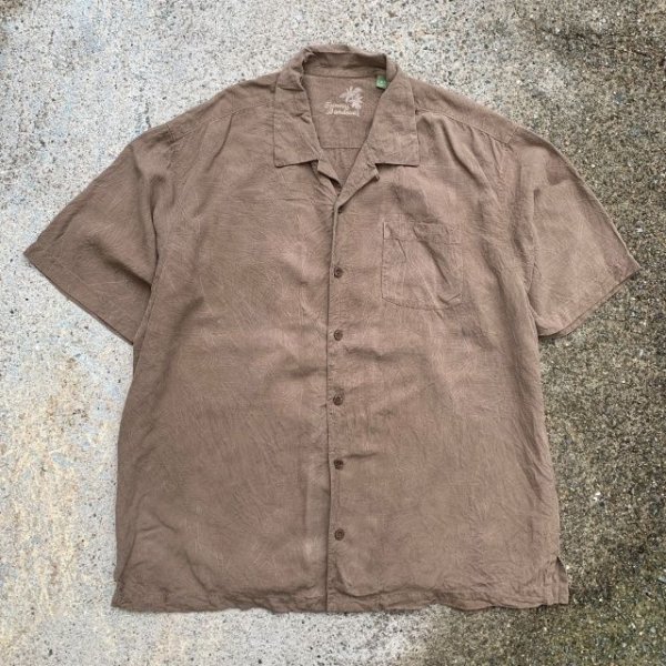 画像1: 【XL/2XL】Tommy Bahama オープンカラー 半袖シルクシャツ 茶■ビンテージ オールド アメリカ古着 トミーバハマ アロハシャツ 総柄 (1)