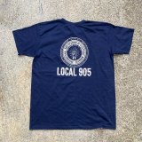 画像: 【XL(M/L相当)】80s USA製 バックプリント ポケットTシャツ ネイビー 紺色■ビンテージ オールド レトロ アメリカ古着 企業 綿ポリ