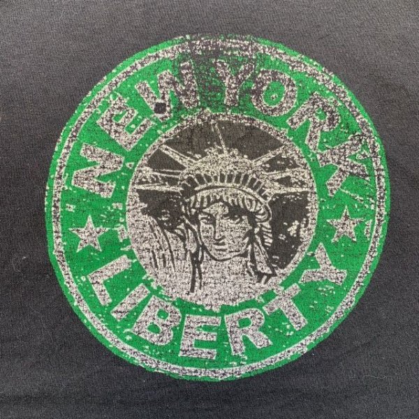 画像2: 【XL】NEW YORK LIBERTY スターバックス パロディ プリントTシャツ ブラック 黒■ビンテージ オールド アメリカ古着 自由の女神 (2)