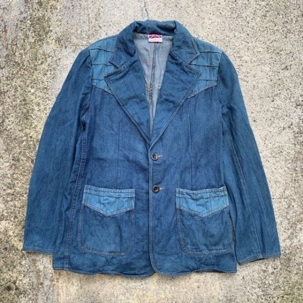 画像1: 【S/M相当】70s BRITANIA SPORTSWEAR デニム テーラードジャケット■ビンテージ オールド レトロ アメリカ古着 パッチワーク (1)