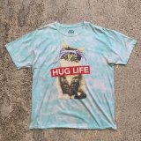 画像: 【L】DOM「HUG LIFE」バンダナ×猫 タイダイ Tシャツ 水色■アメリカ古着 コットン 動物 ネコ メッセージ