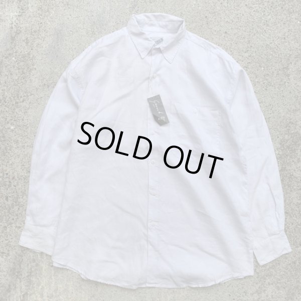 画像1: 【L/XL】デッドストック GOOUCH 長袖リネンシャツ 白無地■ビンテージ オールド レトロ アメリカ古着 90s 片ポケ ビッグサイズ No.2 (1)