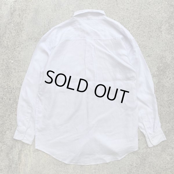 画像2: 【L/XL】デッドストック GOOUCH 長袖リネンシャツ 白無地■ビンテージ オールド レトロ アメリカ古着 90s 片ポケ ビッグサイズ No.2 (2)