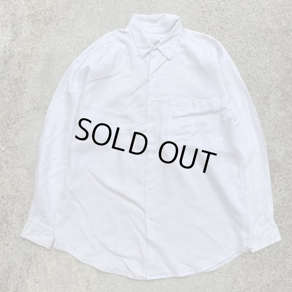 画像1: 【L/XL】デッドストック GOOUCH 長袖リネンシャツ 白無地■ビンテージ オールド レトロ アメリカ古着 90s 片ポケ ビッグサイズ No.3 (1)